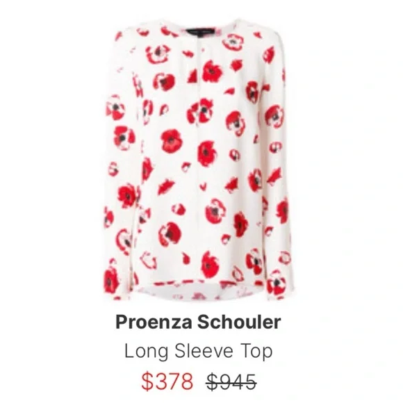 PROENZA SCHOULER • Cream/Red Poppy Print Long-Sleeve Crepe Blouse, 6 - Picture 15 of 16